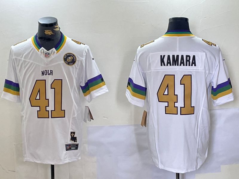 Men New Orleans Saints #41 Kamara White Three generations 2024 Nike Vapor Limited NFL Jersey style 2